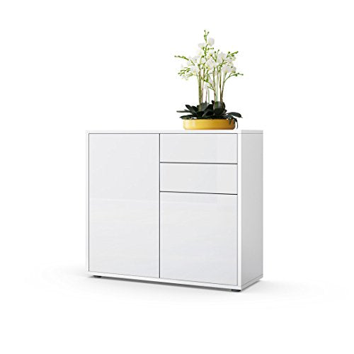 Vladon, Vladon Cabinet Chest of Drawers Ben, Carcass in White matt/Front in White High Gloss