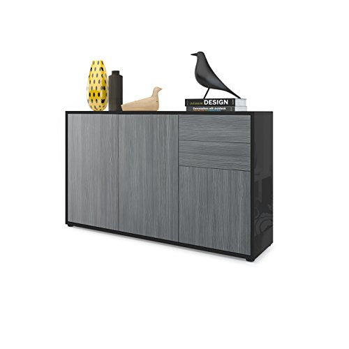 Vladon, Vladon Cabinet Chest of Drawers Ben V3, Carcass in Black High Gloss/Front in Avola-Anthracite