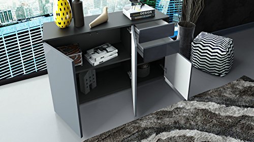 Vladon, Vladon Cabinet Chest of Drawers Ben V3, Carcass in Black High Gloss/Front in Concrete Grey Oxid