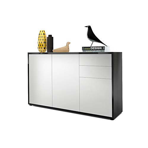 Vladon, Vladon Cabinet Chest of Drawers Ben V3, Carcass in Black High Gloss/Front in Light Grey satin-finished