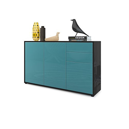Vladon, Vladon Cabinet Chest of Drawers Ben V3, Carcass in Black High Gloss/Front in Lime High Gloss