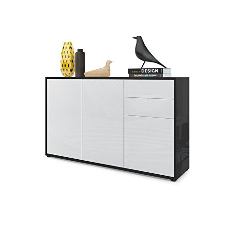 Vladon, Vladon Cabinet Chest of Drawers Ben V3, Carcass in Black High Gloss/Front in White High Gloss