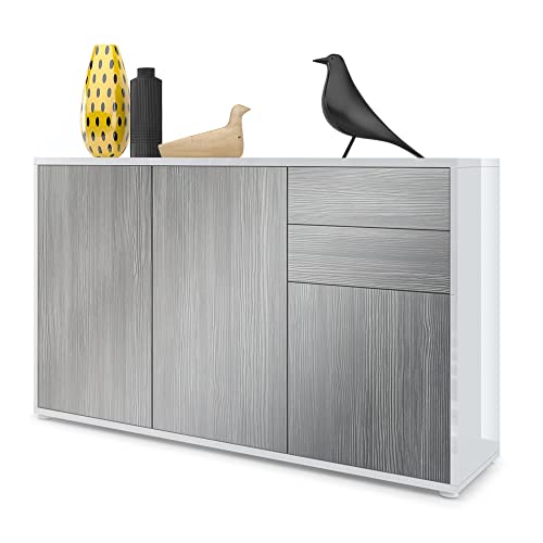 Vladon, Vladon Cabinet Chest of Drawers Ben V3, Carcass in White High Gloss/Front in Avola-Anthracite