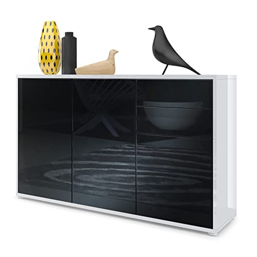 Vladon, Vladon Cabinet Chest of Drawers Ben V3, Carcass in White High Gloss/Front in Black High Gloss