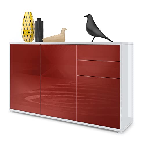 Vladon, Vladon Cabinet Chest of Drawers Ben V3, Carcass in White High Gloss/Front in Bordeaux High Gloss