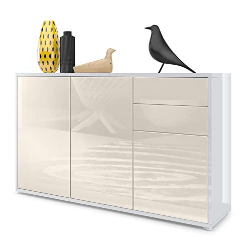 Vladon, Vladon Cabinet Chest of Drawers Ben V3, Carcass in White High Gloss/Front in Cream High Gloss