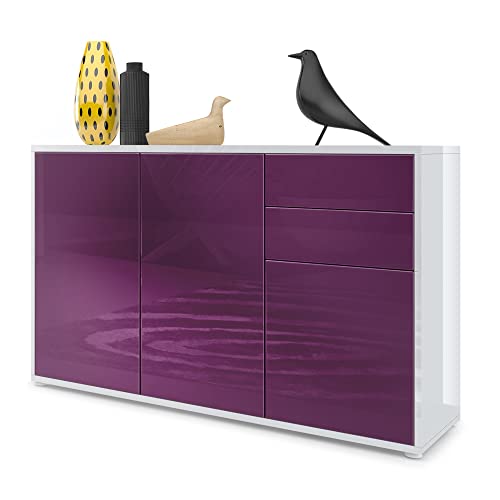 Vladon, Vladon Cabinet Chest of Drawers Ben V3, Carcass in White High Gloss/Front in Raspberry High Gloss