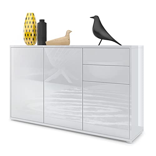 Vladon, Vladon Cabinet Chest of Drawers Ben V3, Carcass in White High Gloss/Front in White High Gloss
