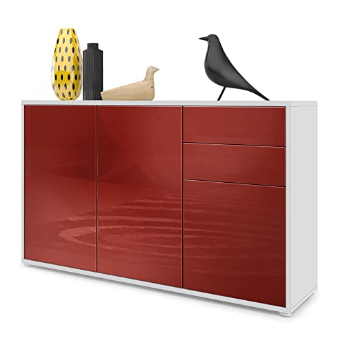 Vladon, Vladon Cabinet Chest of Drawers Ben V3, Carcass in White matt/Front in Bordeaux High Gloss