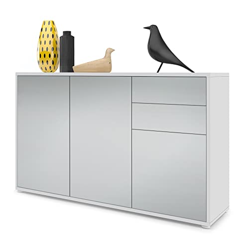 Vladon, Vladon Cabinet Chest of Drawers Ben V3, Carcass in White matt/Front in Light Grey satin-finished