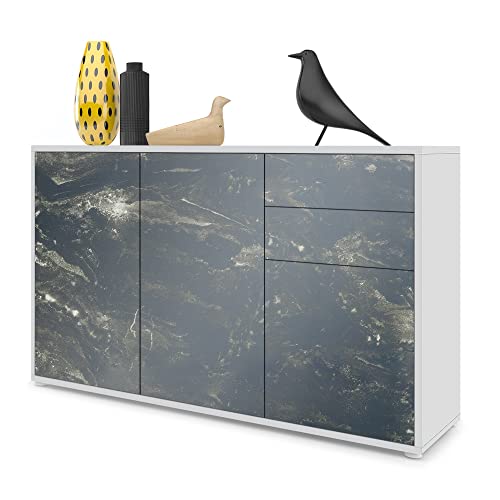Vladon, Vladon Cabinet Chest of Drawers Ben V3, Carcass in White matt/Front in Marble Graphite