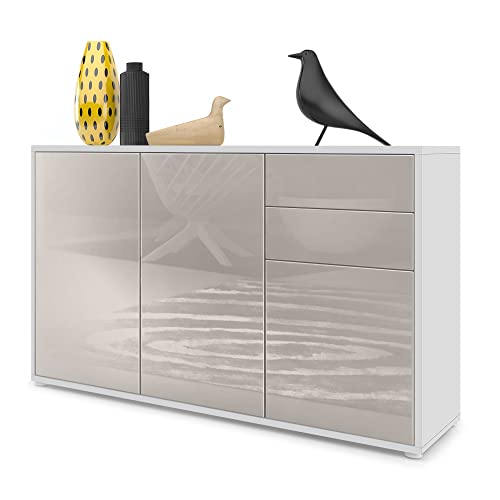 Vladon, Vladon Cabinet Chest of Drawers Ben V3, Carcass in White matt/Front in Sand grey High Gloss