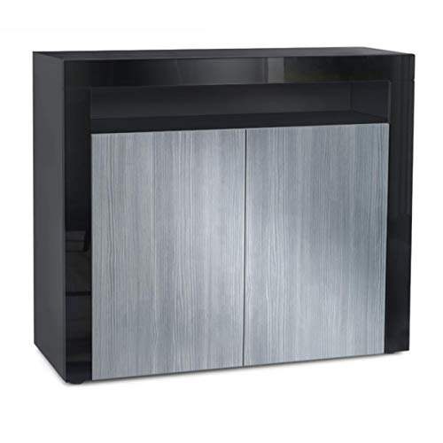 Vladon, Vladon Cabinet Chest of Drawers Valencia, Carcass in Black matt/Front in Avola-Anthracite with a frame in Black High Gloss