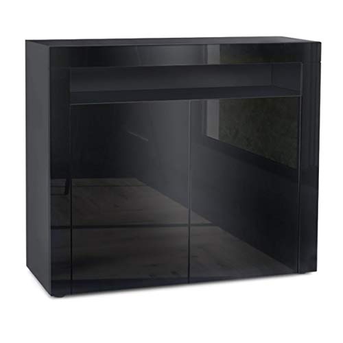 Vladon, Vladon Cabinet Chest of Drawers Valencia, Carcass in Black matt/Front in Black High Gloss with a frame in Black High Gloss