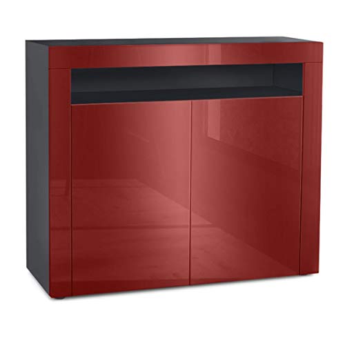 Vladon, Vladon Cabinet Chest of Drawers Valencia, Carcass in Black matt/Front in Bordeaux High Gloss with a frame in Bordeaux High Gloss