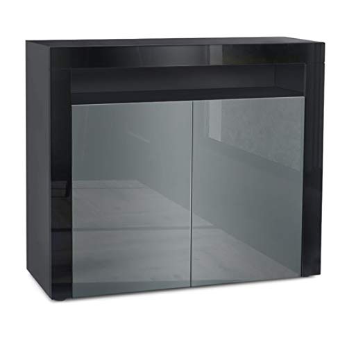 Vladon, Vladon Cabinet Chest of Drawers Valencia, Carcass in Black matt/Front in Grey High Gloss with a frame in Black High Gloss