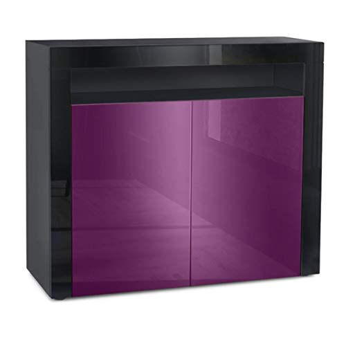 Vladon, Vladon Cabinet Chest of Drawers Valencia, Carcass in Black matt/Front in Raspberry High Gloss with a frame in Black High Gloss