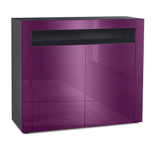 Vladon, Vladon Cabinet Chest of Drawers Valencia, Carcass in Black matt/Front in Raspberry High Gloss with a frame in Raspberry High Gloss