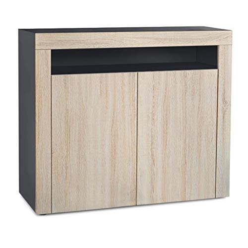 Vladon, Vladon Cabinet Chest of Drawers Valencia, Carcass in Black matt/Front in Rough-sawn Oak with a frame in Rough-sawn Oak