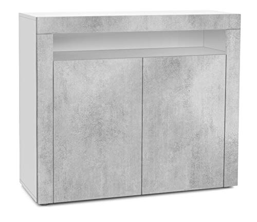 Vladon, Vladon Cabinet Chest of Drawers Valencia, Carcass in White matt/Front in Concrete Grey Oxide with a frame in Concrete Grey Oxide