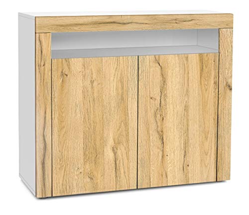 Vladon, Vladon Cabinet Chest of Drawers Valencia, Carcass in White matt/Front in Oak Nature with a frame in Oak Nature