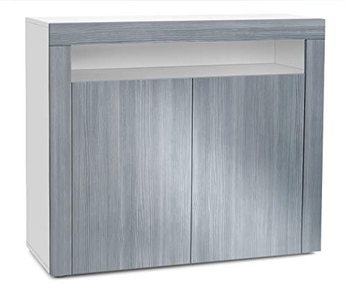 Vladon, Vladon Cabinet Cupboard Valencia, Carcass in White matt/Front in Avola-Anthracite with a frame in Avola-Anthracite