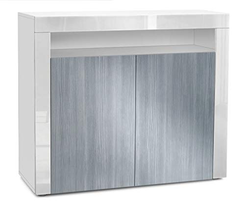 Vladon, Vladon Cabinet Cupboard Valencia, Carcass in White matt/Front in Avola-Anthracite with a frame in White High Gloss