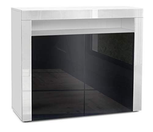 Vladon, Vladon Cabinet Cupboard Valencia, Carcass in White matt/Front in Black High Gloss with a frame in White High Gloss