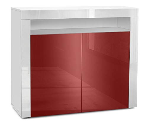 Vladon, Vladon Cabinet Cupboard Valencia, Carcass in White matt/Front in Bordeaux High Gloss with a frame in White High Gloss
