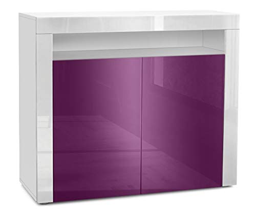Vladon, Vladon Cabinet Cupboard Valencia, Carcass in White matt/Front in Raspberry High Gloss with a frame in White High Gloss