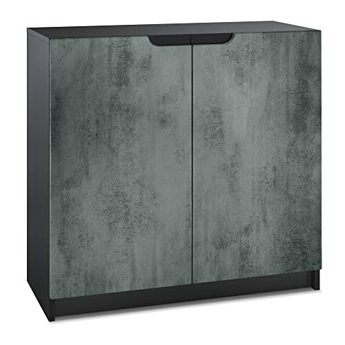 Vladon, Vladon Cabinet Office furniture Storage Logan, Carcass in Black matt/Fronts in Concrete Dark Grey