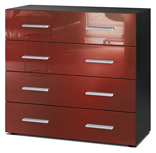 Vladon, Vladon Chest Drawers Cabinet Pavos, Carcass in Black matt/Front in Bordeaux High Gloss