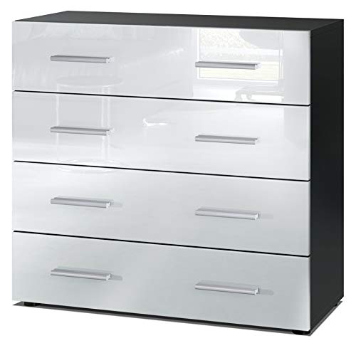 Vladon, Vladon Chest Drawers Cabinet Pavos, Carcass in Black matt/Front in White High Gloss