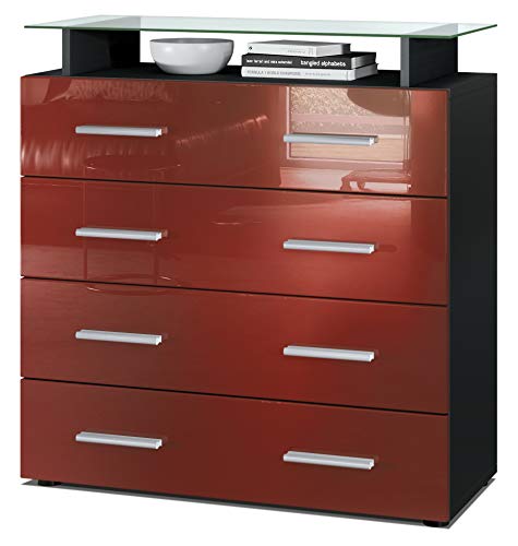 Vladon, Vladon Chest Drawers Cabinet Pavos V2, Carcass in Black matt/Front in Bordeaux High Gloss
