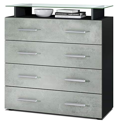 Vladon, Vladon Chest Drawers Cabinet Pavos V2, Carcass in Black matt/Front in Concrete Grey Oxide