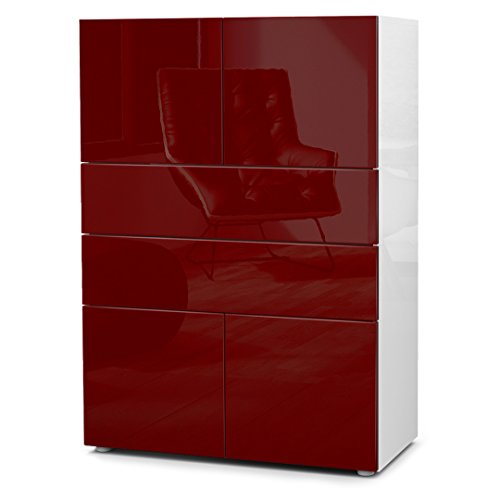 Vladon, Vladon Chest of Drawers Cabinet Massa V2, Carcass in White High Gloss/Front in Bordeaux High Gloss