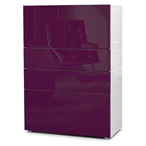 Vladon, Vladon Chest of Drawers Cabinet Massa V2, Carcass in White High Gloss/Front in Raspberry High Gloss