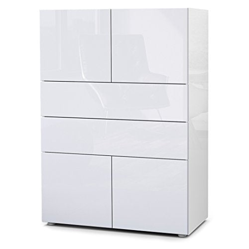 Vladon, Vladon Chest of Drawers Cabinet Massa V2, Carcass in White High Gloss/Front in White High Gloss