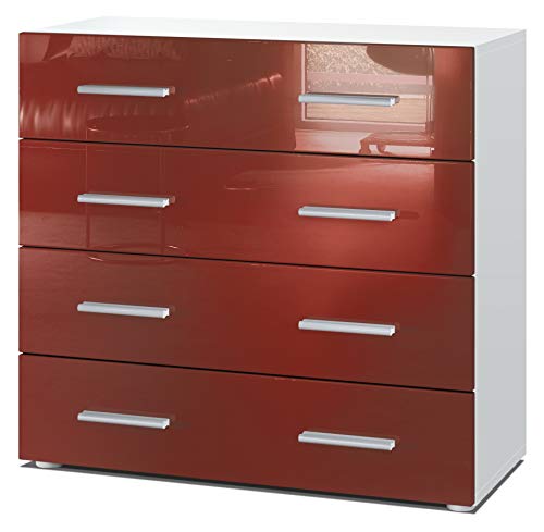 Vladon, Vladon Chest of Drawers Cabinet Pavos, Carcass in White matt/Front in Bordeaux High Gloss