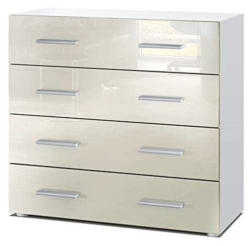 Vladon, Vladon Chest of Drawers Cabinet Pavos, Carcass in White matt/Front in Cream High Gloss
