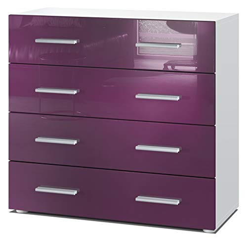 Vladon, Vladon Chest of Drawers Cabinet Pavos, Carcass in White matt/Front in Raspberry High Gloss