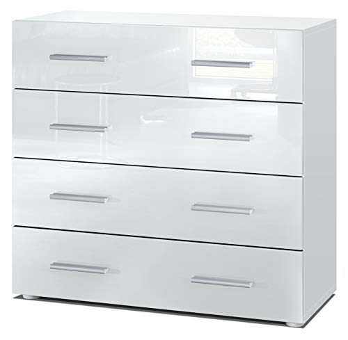 Vladon, Vladon Chest of Drawers Cabinet Pavos, Carcass in White matt/Front in White High Gloss