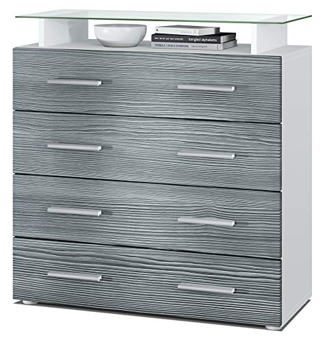 Vladon, Vladon Chest of Drawers Cabinet Pavos V2, Carcass in White matt/Front in Avola-Anthracite