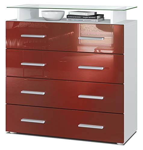 Vladon, Vladon Chest of Drawers Cabinet Pavos V2, Carcass in White matt/Front in Bordeaux High Gloss