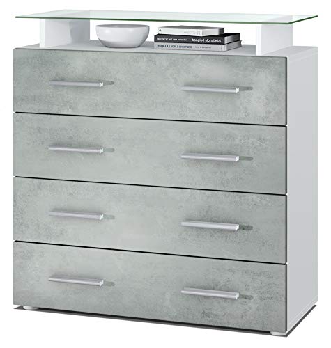 Vladon, Vladon Chest of Drawers Cabinet Pavos V2, Carcass in White matt/Front in Concrete Grey Oxide