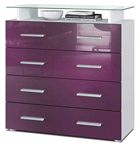 Vladon, Vladon Chest of Drawers Cabinet Pavos V2, Carcass in White matt/Front in Raspberry High Gloss