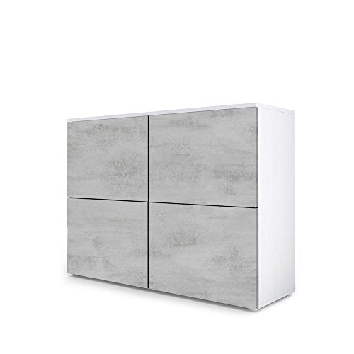 Vladon, Vladon Chest of Drawers Cabinet Rova, Carcass in White matt/Doors in Concrete Grey Oxid and Concrete Grey Oxid