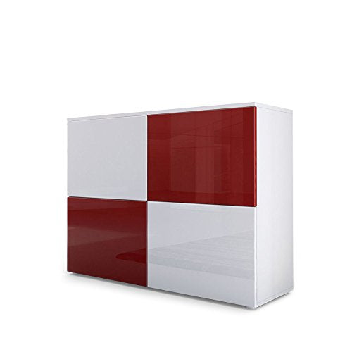 Vladon, Vladon Chest of Drawers Cabinet Rova, Carcass in White matt/Doors in White High Gloss and Bordeaux High Gloss