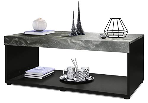 Vladon, Vladon Coffee Table Living Room Pure with Storage Shelf, Carcass in Black matt/Table Top and Front Panels in Marble Graphite
