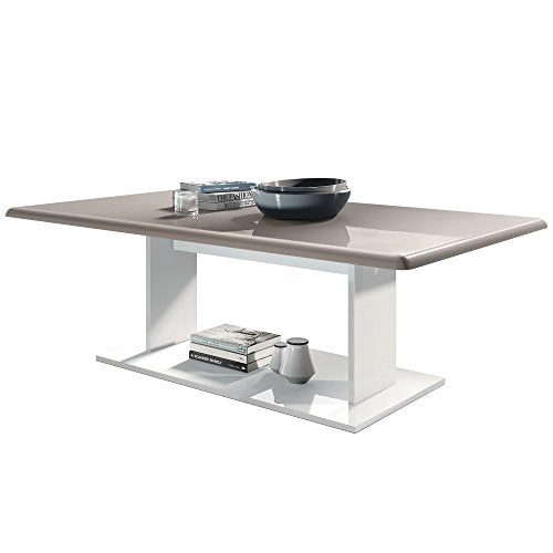 Vladon, Vladon Coffee Table Side Table Mono in White with Offsets in Sand grey High Gloss
